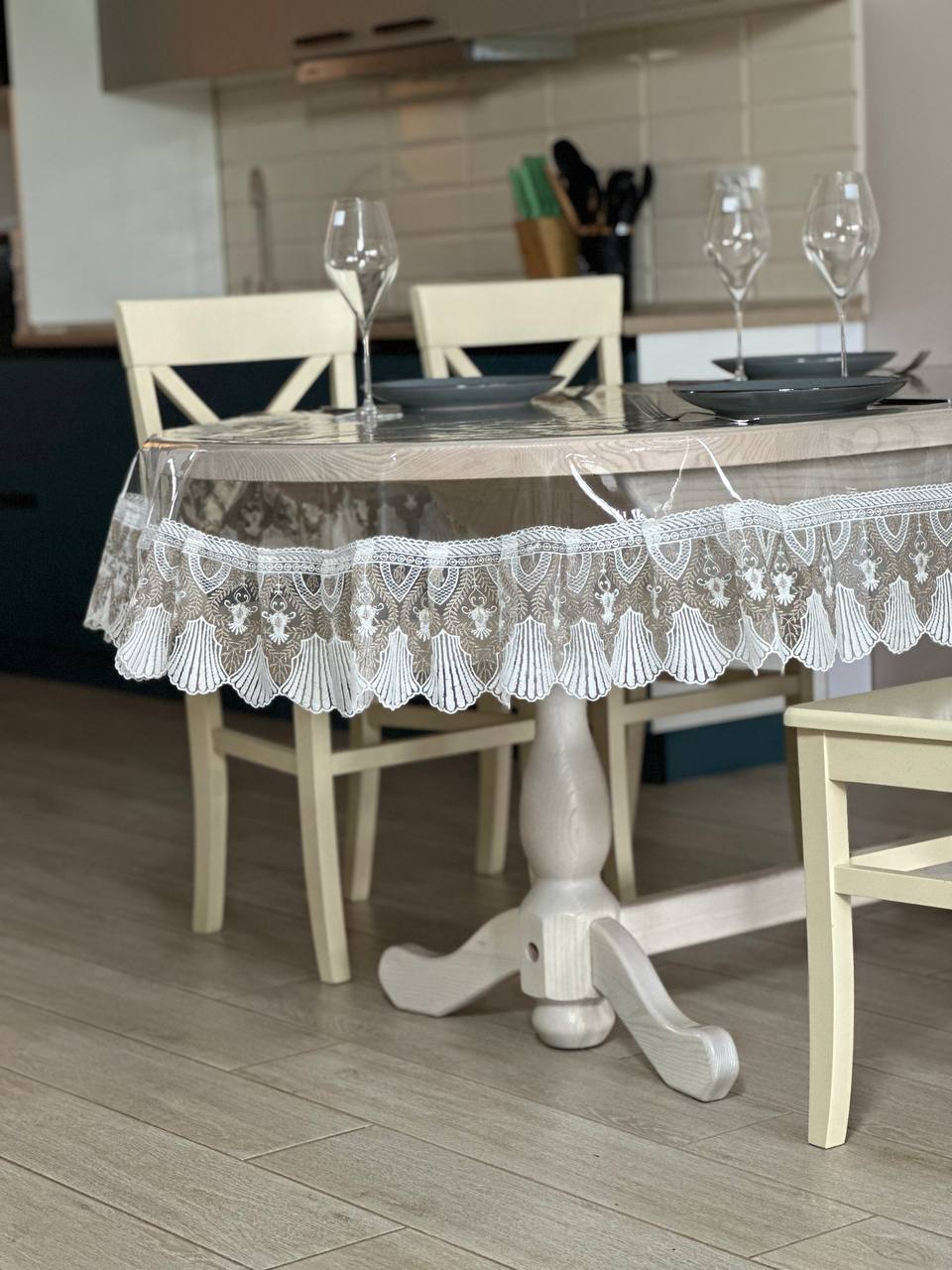 Silicone tablecloth with Versailles lace, 2 colors: milk and Cappuccino (custom size or standard size)