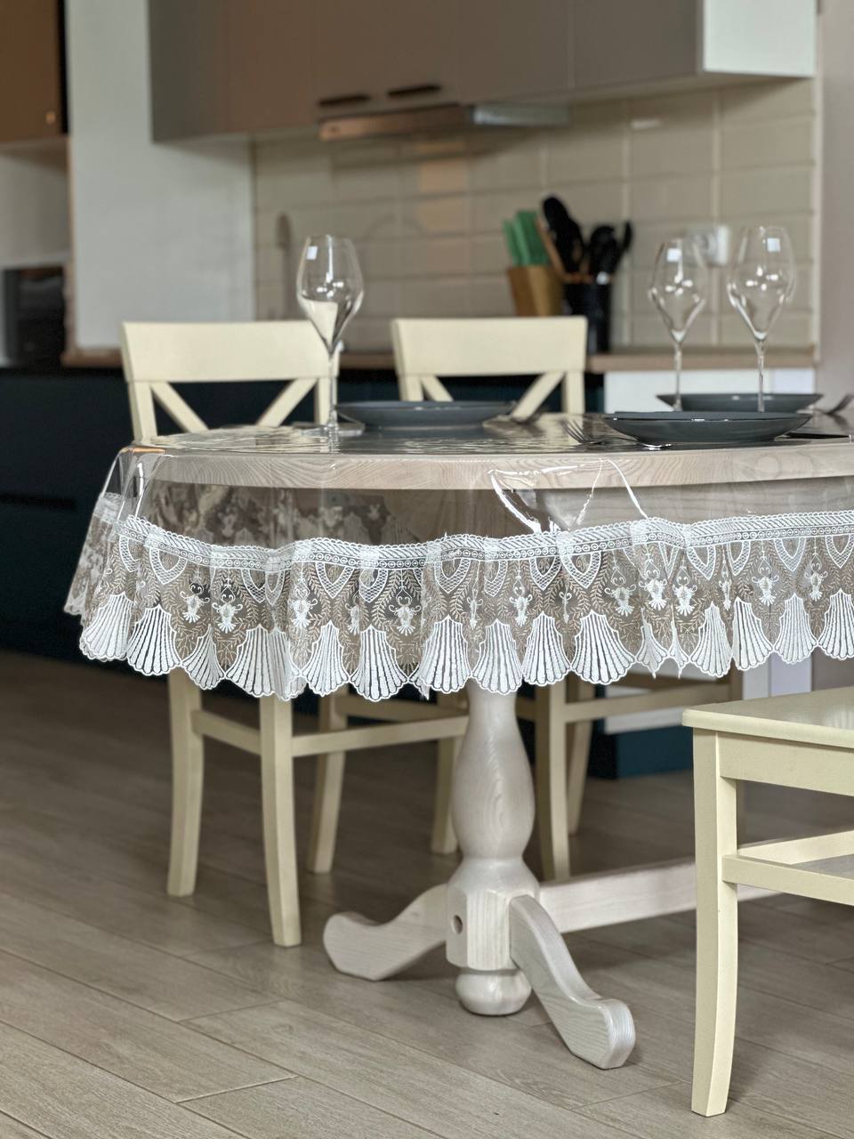 Silicone tablecloth with Versailles lace, 2 colors: milk and Cappuccino (custom size or standard size)