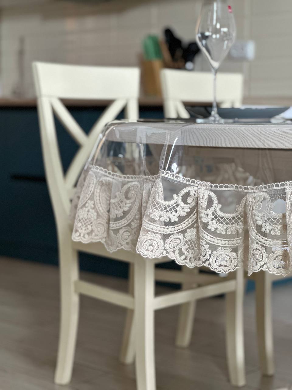Silicone tablecloth with Vinzelles lace, color: Cappuccino (custom size or standard size)