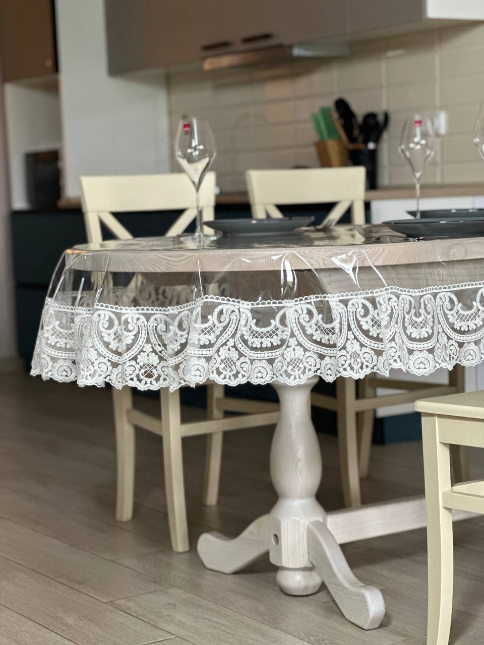 Silicone tablecloth with Vinzelles lace, color: Milk (custom size or standard size)