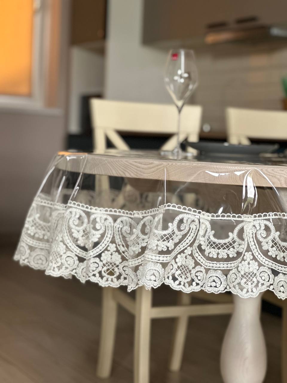 Silicone tablecloth with Vinzelles lace, color: Milk (custom size or standard size)