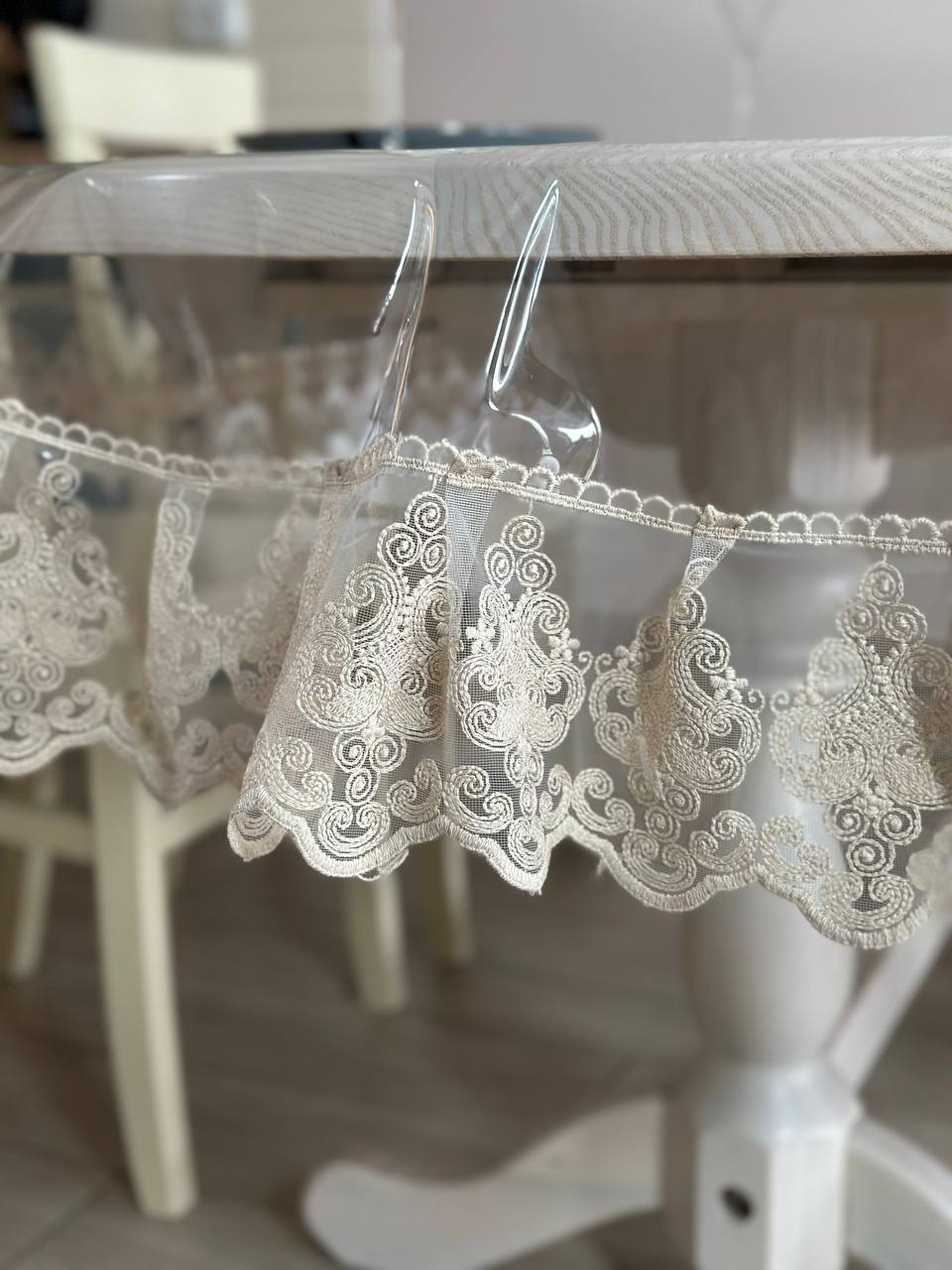 Silicone tablecloth with Richelieu lace, color: Cappuccino (custom size or standard size)