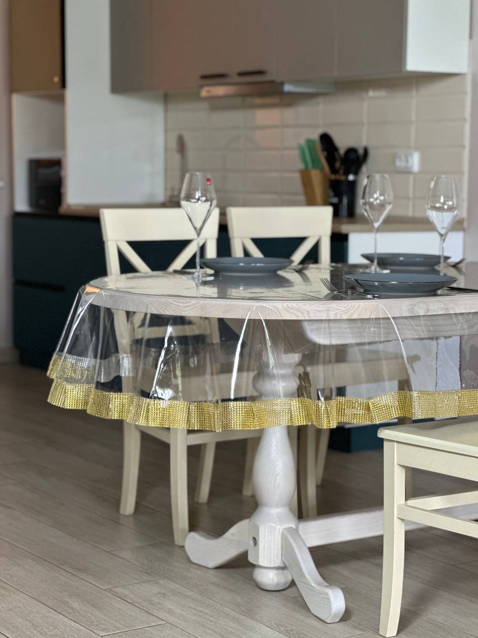 Tablecloth silicone with stones 1 ribbon, color Gold (Custom or standard size)
