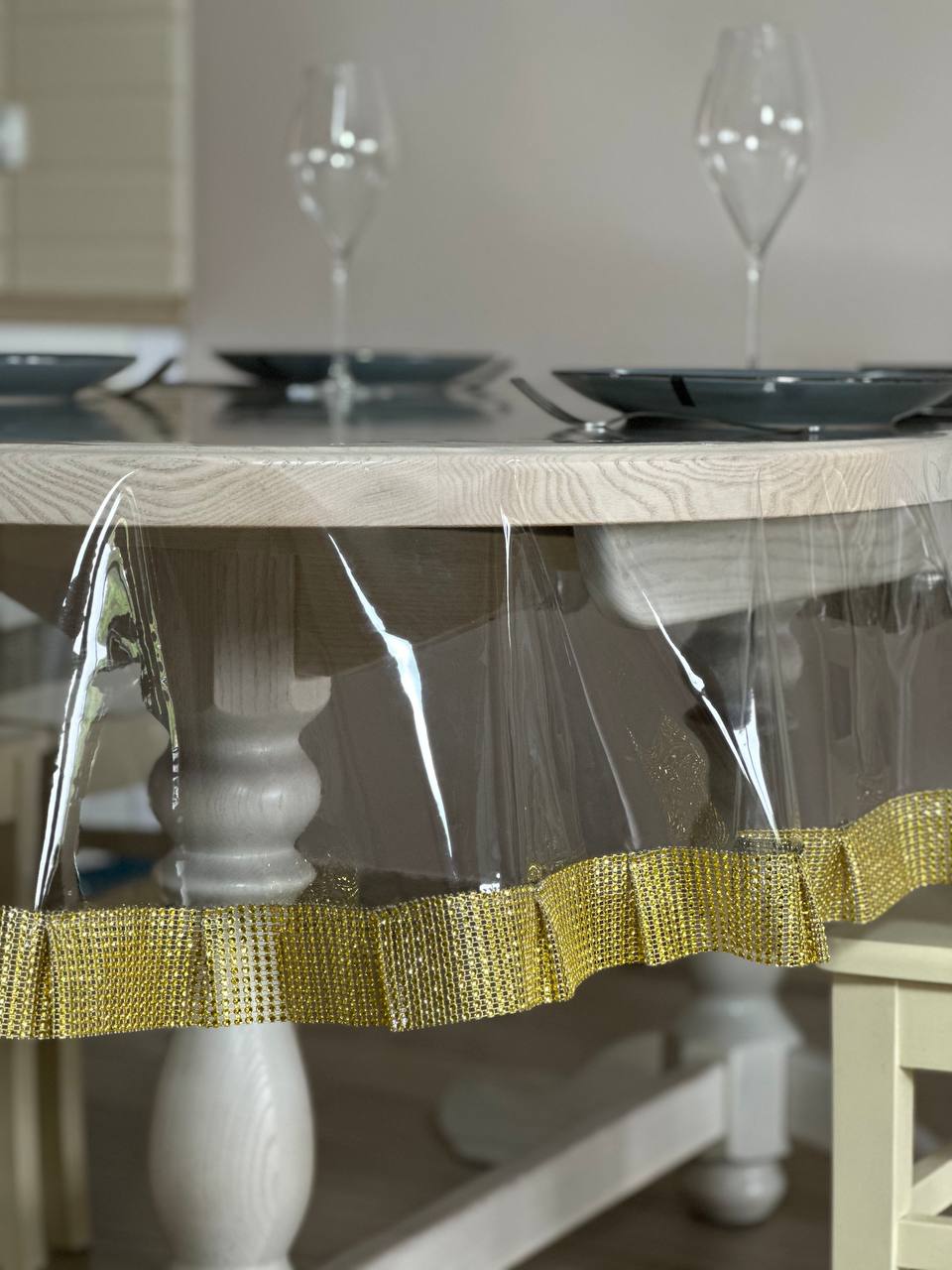 Tablecloth silicone with stones 1 ribbon, color Gold (Custom or standard size)