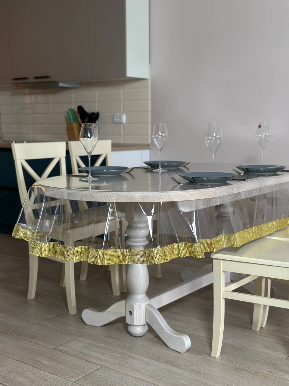 Tablecloth silicone with stones 1 ribbon, color Gold (Custom or standard size)