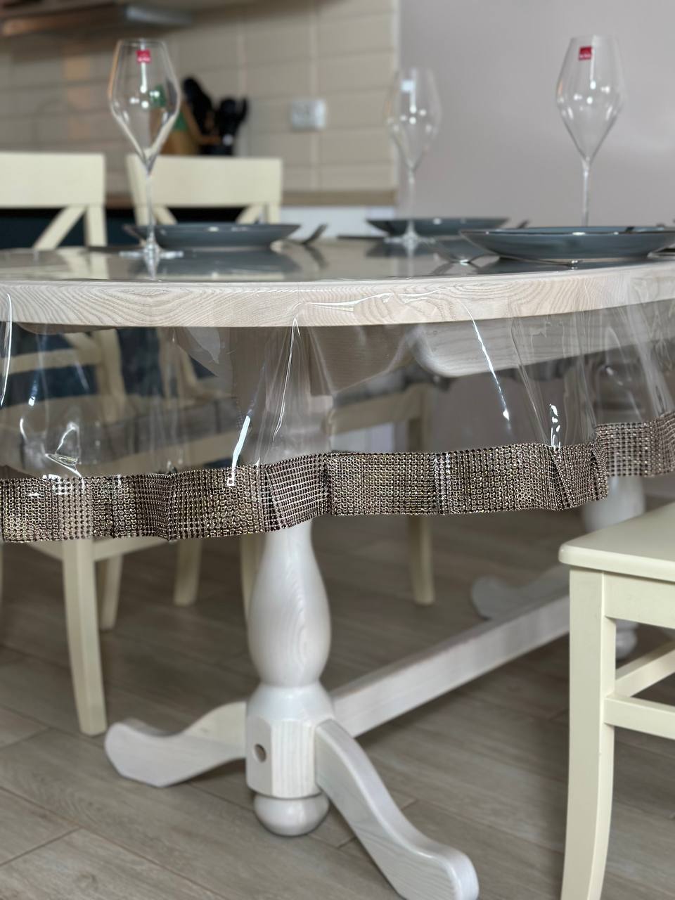 Tablecloth silicone with stones 1 ribbon, color Bronze (Custom or standard size)