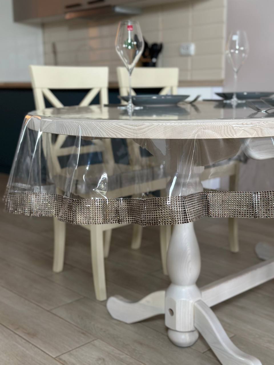 Tablecloth silicone with stones 1 ribbon, color Bronze (Custom or standard size)