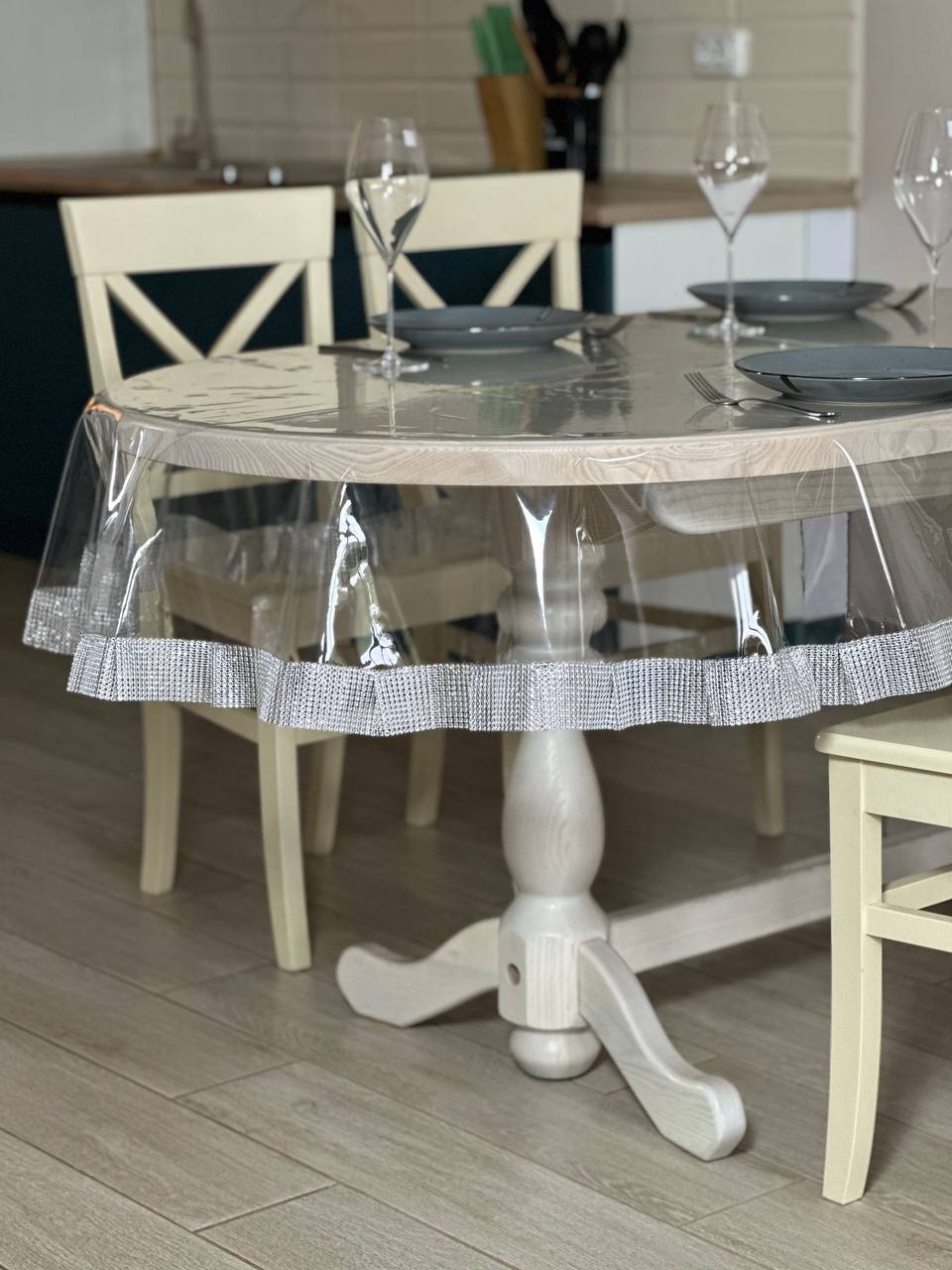 Tablecloth silicone with stones 1 ribbon, color Silver (Custom or standard size)