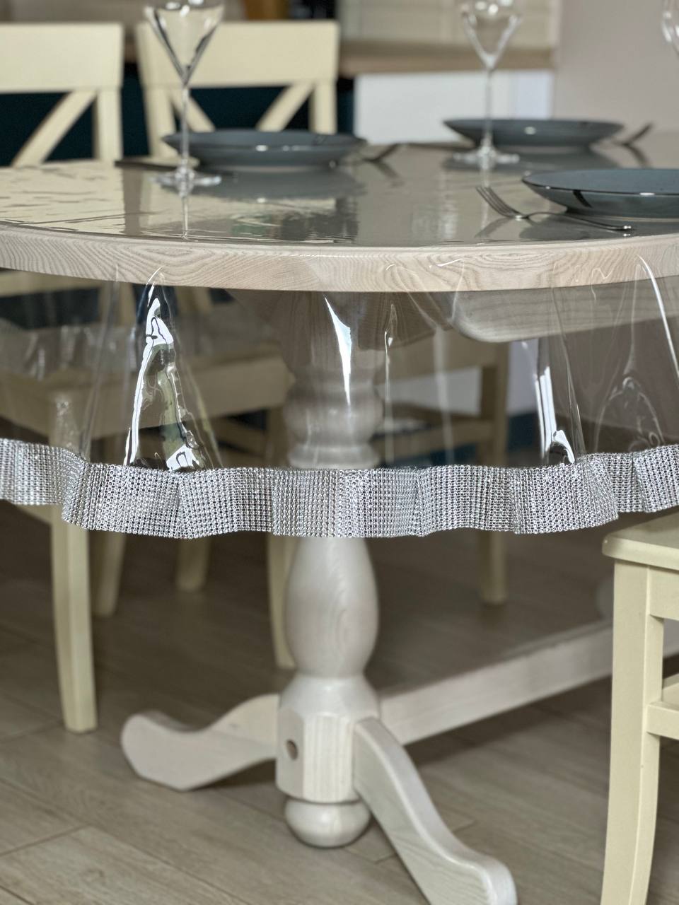 Tablecloth silicone with stones 1 ribbon, color Silver (Custom or standard size)