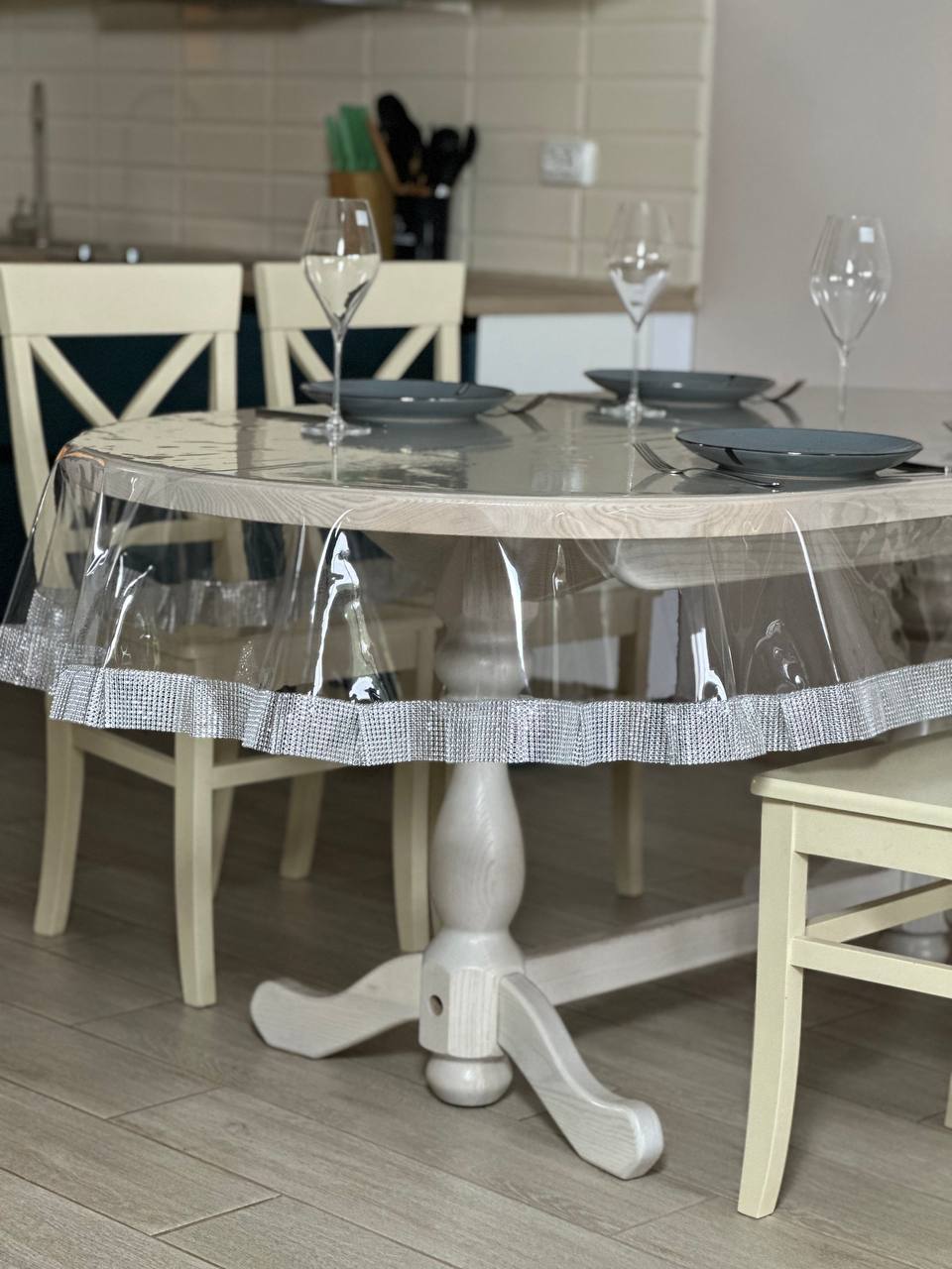 Tablecloth silicone with stones 1 ribbon, color Silver (Custom or standard size)