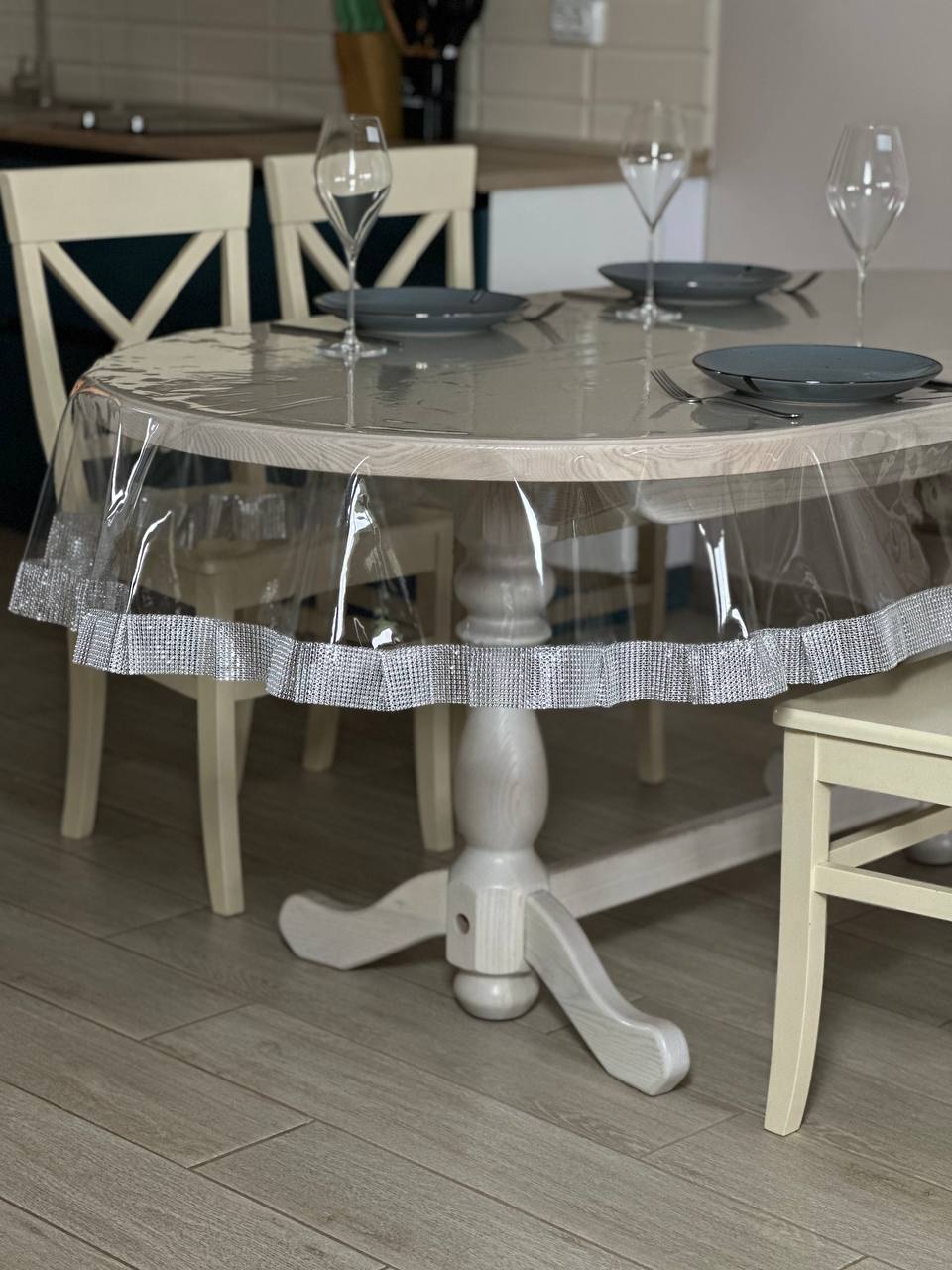 Tablecloth silicone with stones 1 ribbon, color Silver (Custom or standard size)