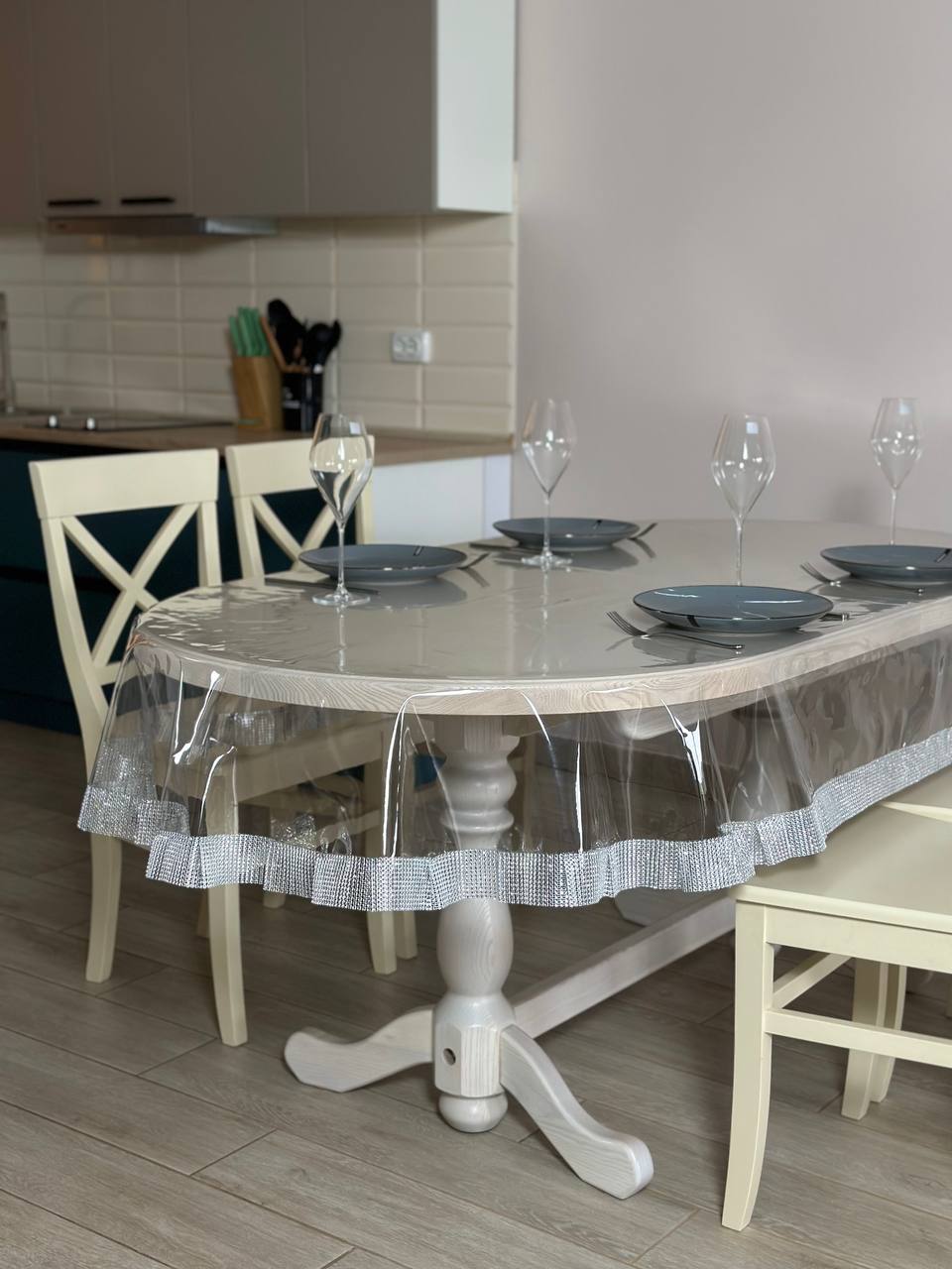 Tablecloth silicone with stones 1 ribbon, color Silver (Custom or standard size)