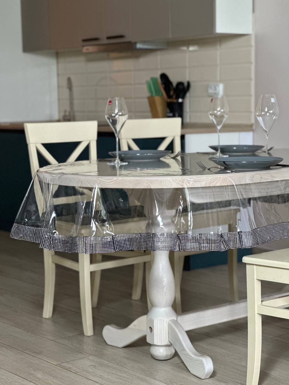 Tablecloth silicone with stones 1 ribbon, color Silver and black (Custom or standard size)