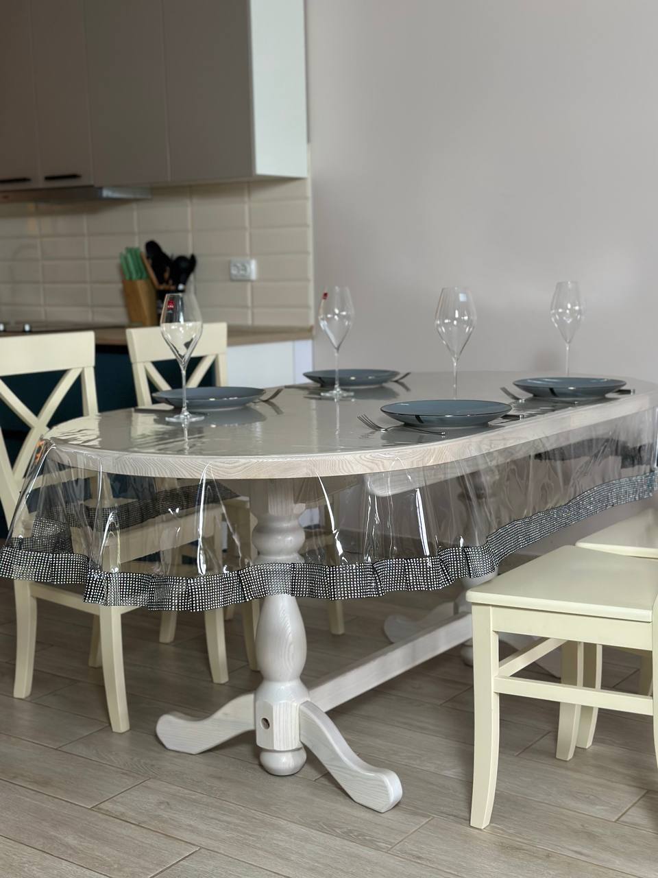 Tablecloth silicone with stones 1 ribbon, color Silver and black (Custom or standard size)