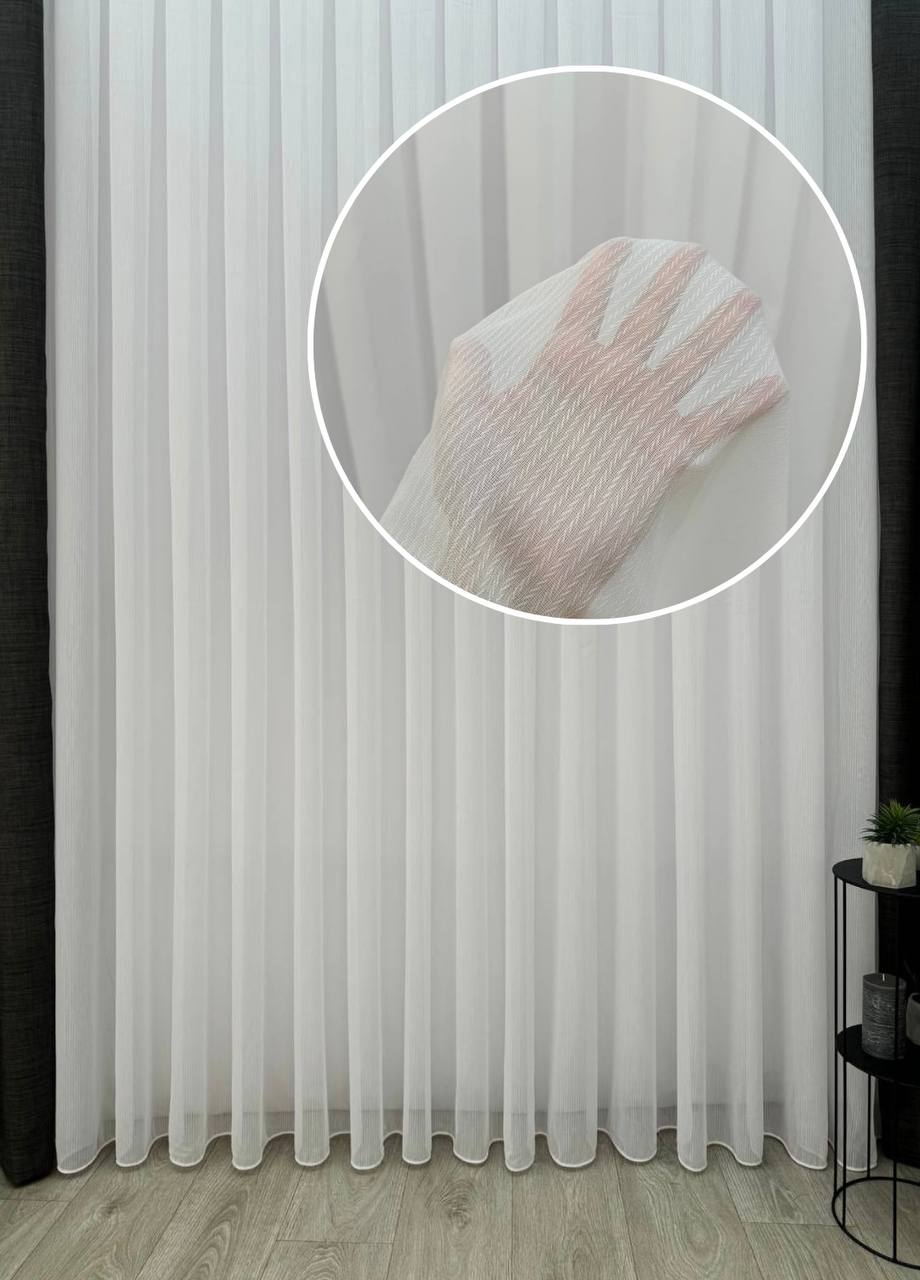 Plain sheer curtain “ Braid ” on a bamboo base, white color