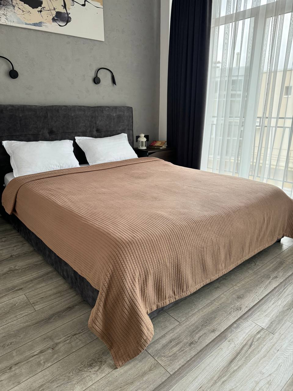 Bedspread "Braid", 100% cotton, brown color