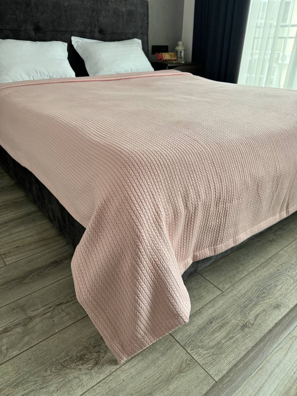 Bedspread "Braid", 100% cotton, pink color