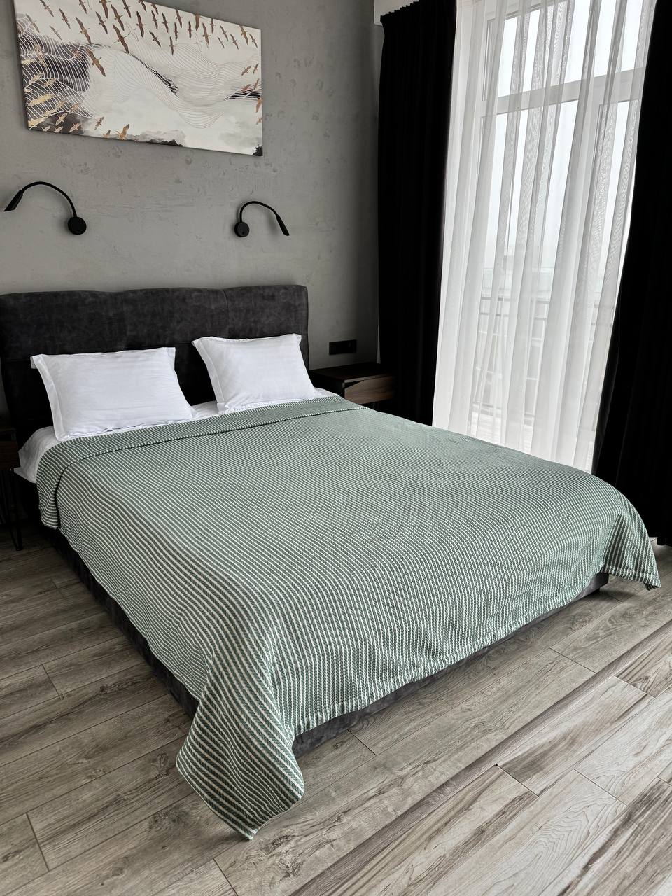 Plaid bedspread braid-combined, 100% cotton, green color
