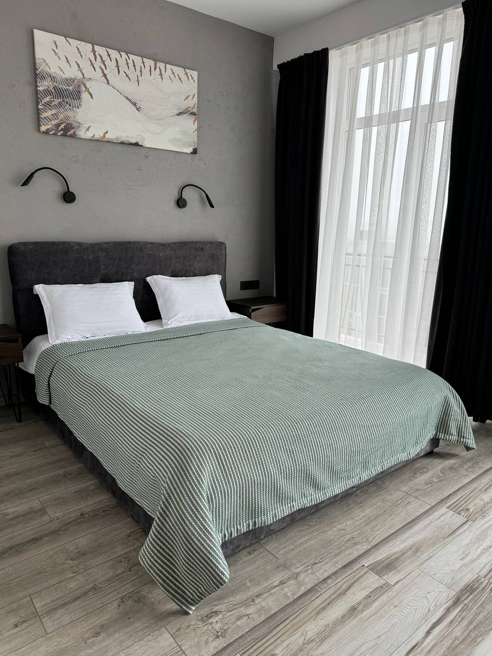 Plaid bedspread braid-combined, 100% cotton, green color