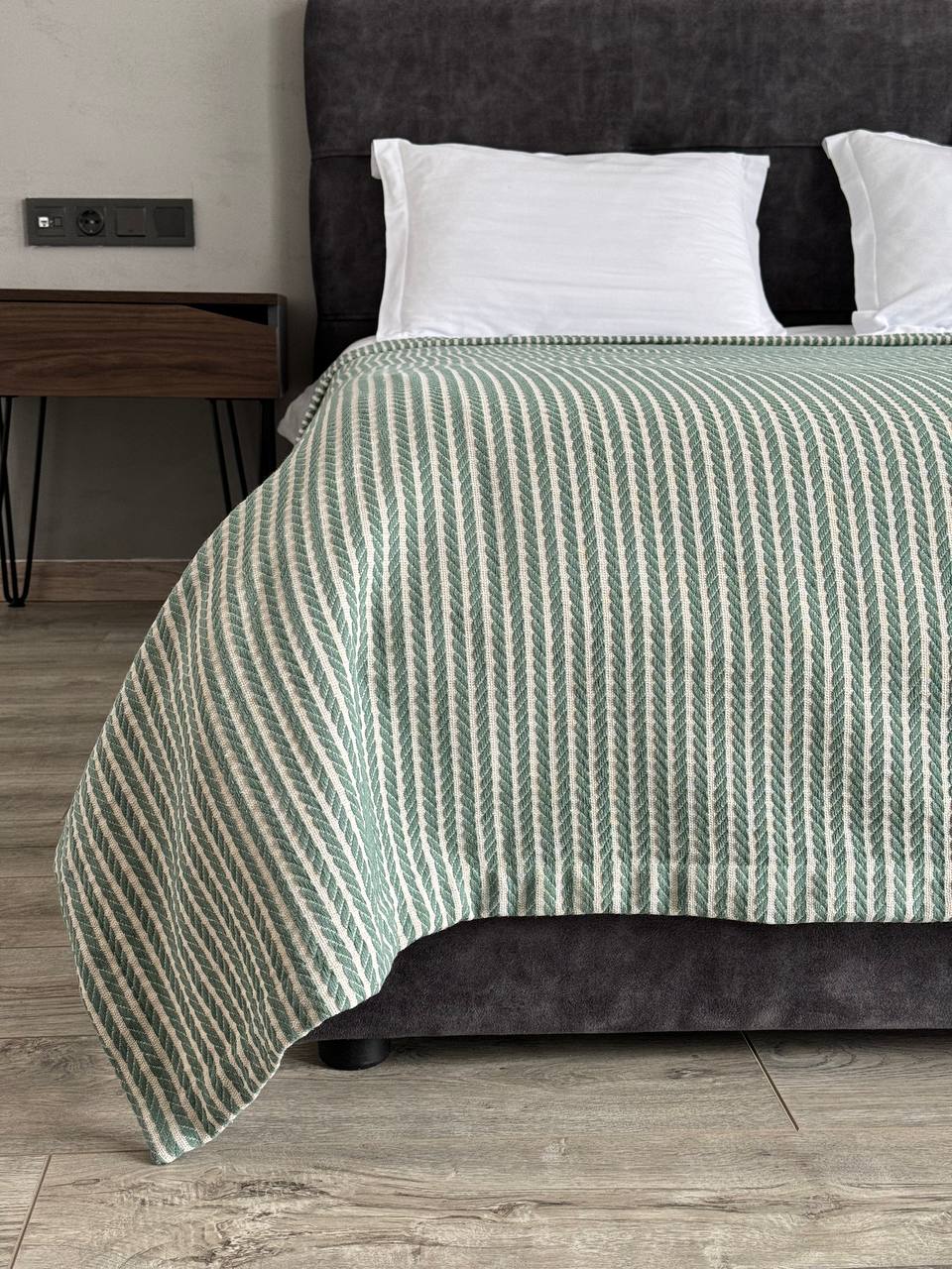 Plaid bedspread braid-combined, 100% cotton, green color