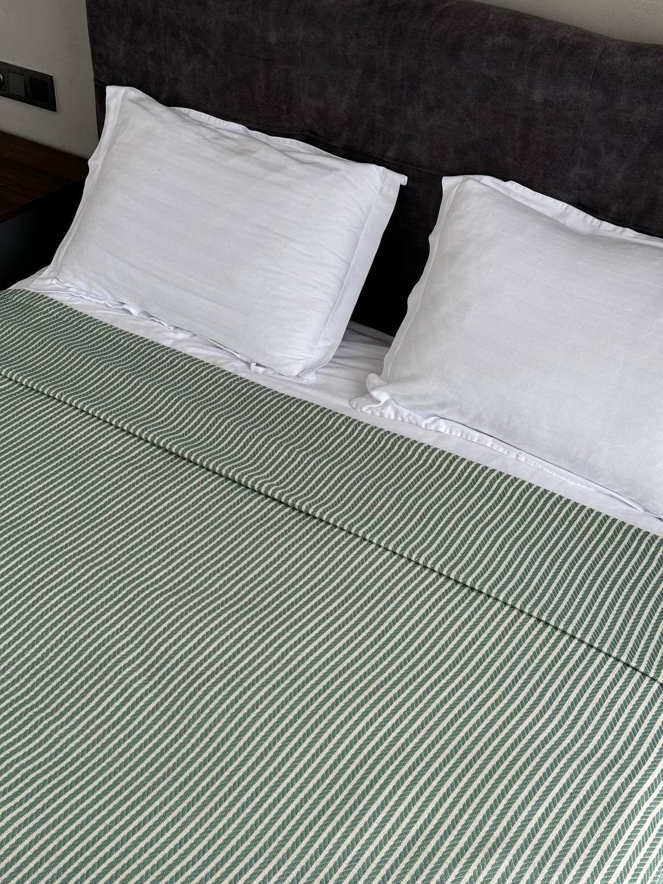 Plaid bedspread braid-combined, 100% cotton, green color