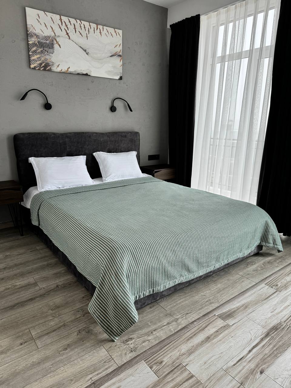 Plaid bedspread braid-combined, 100% cotton, green color