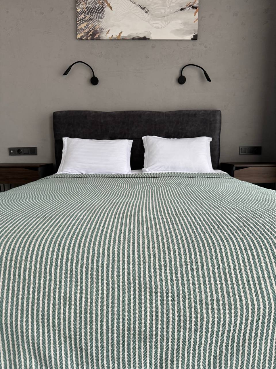 Plaid bedspread braid-combined, 100% cotton, green color