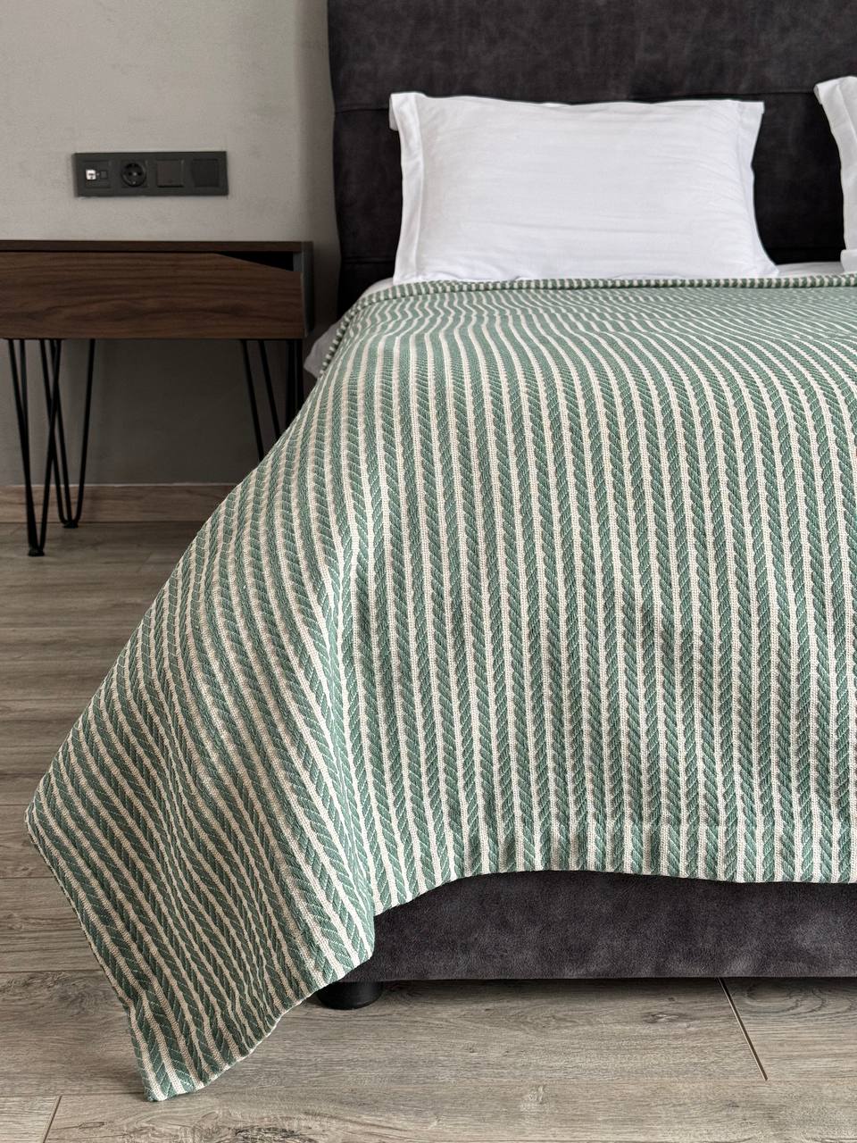Plaid bedspread braid-combined, 100% cotton, green color