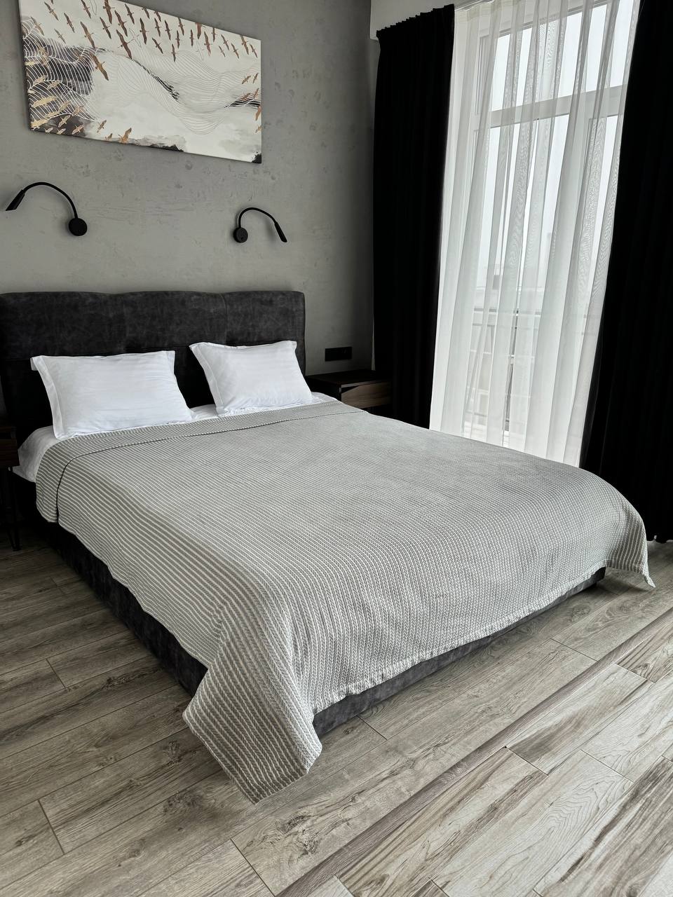Plaid bedspread braid-combined, 100% cotton, gray color