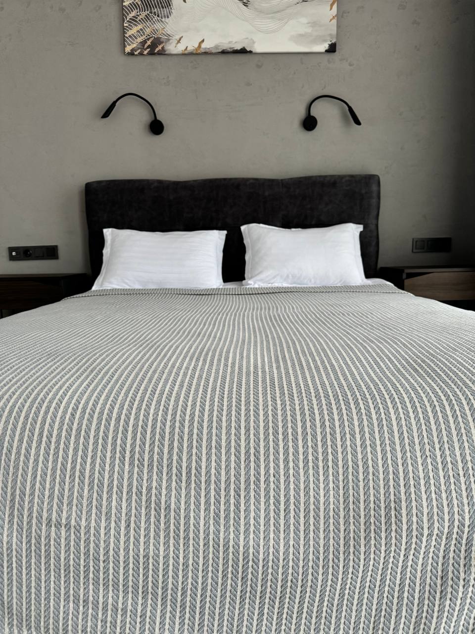Plaid bedspread braid-combined, 100% cotton, gray color