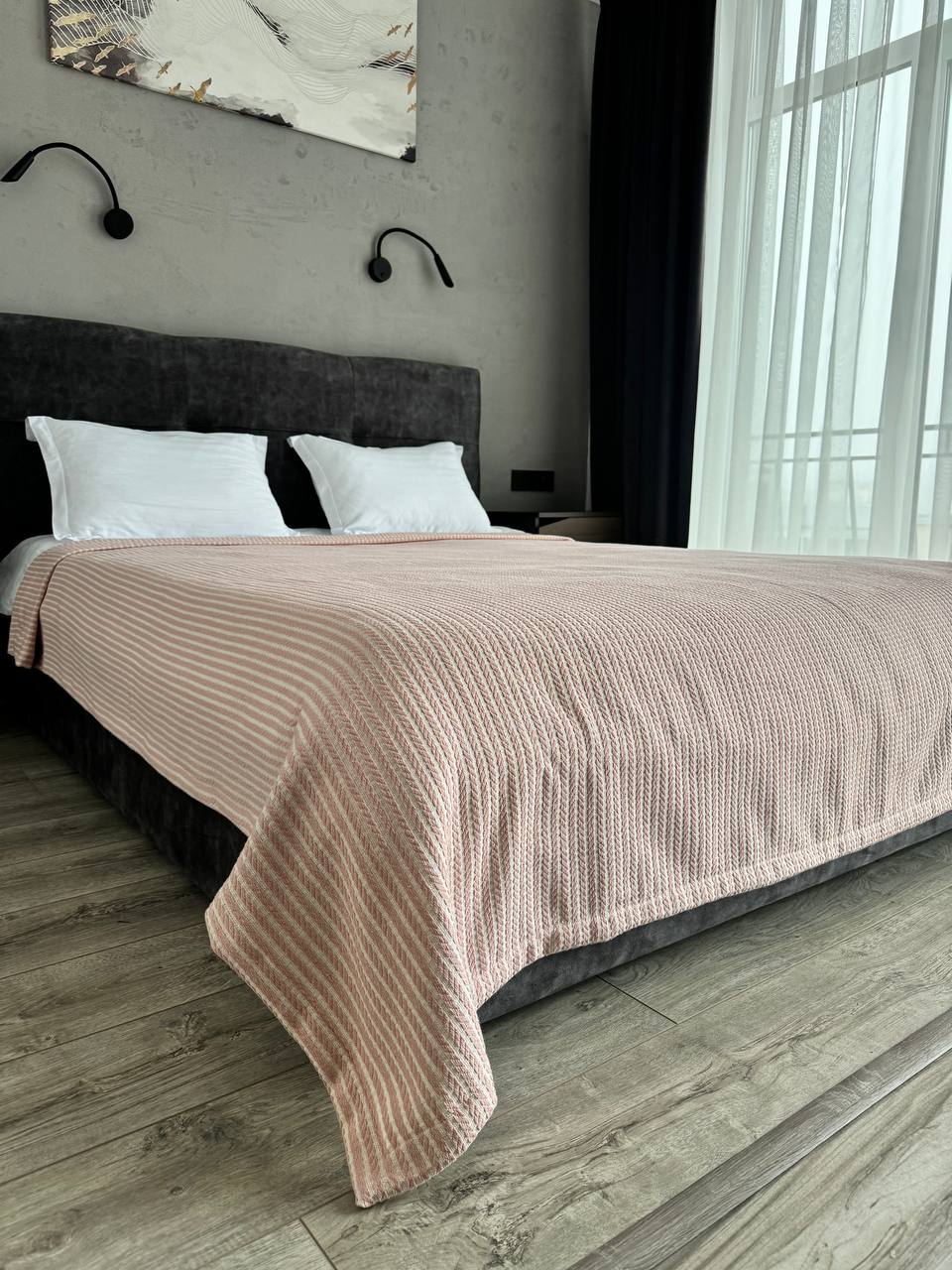 Plaid bedspread braid-combined, 100% cotton, pink color