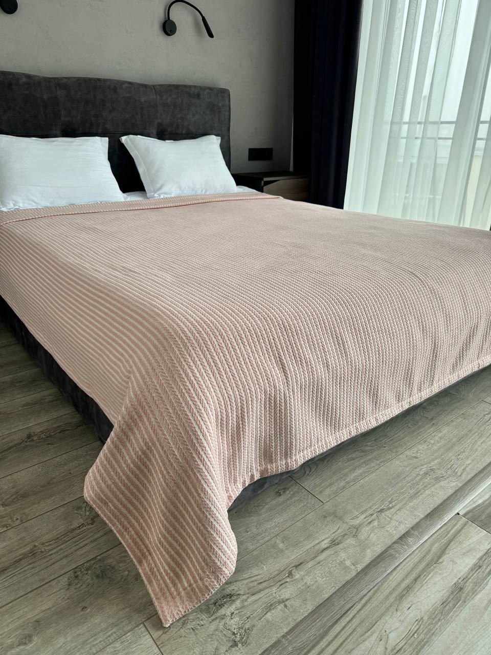 Plaid bedspread braid-combined, 100% cotton, pink color