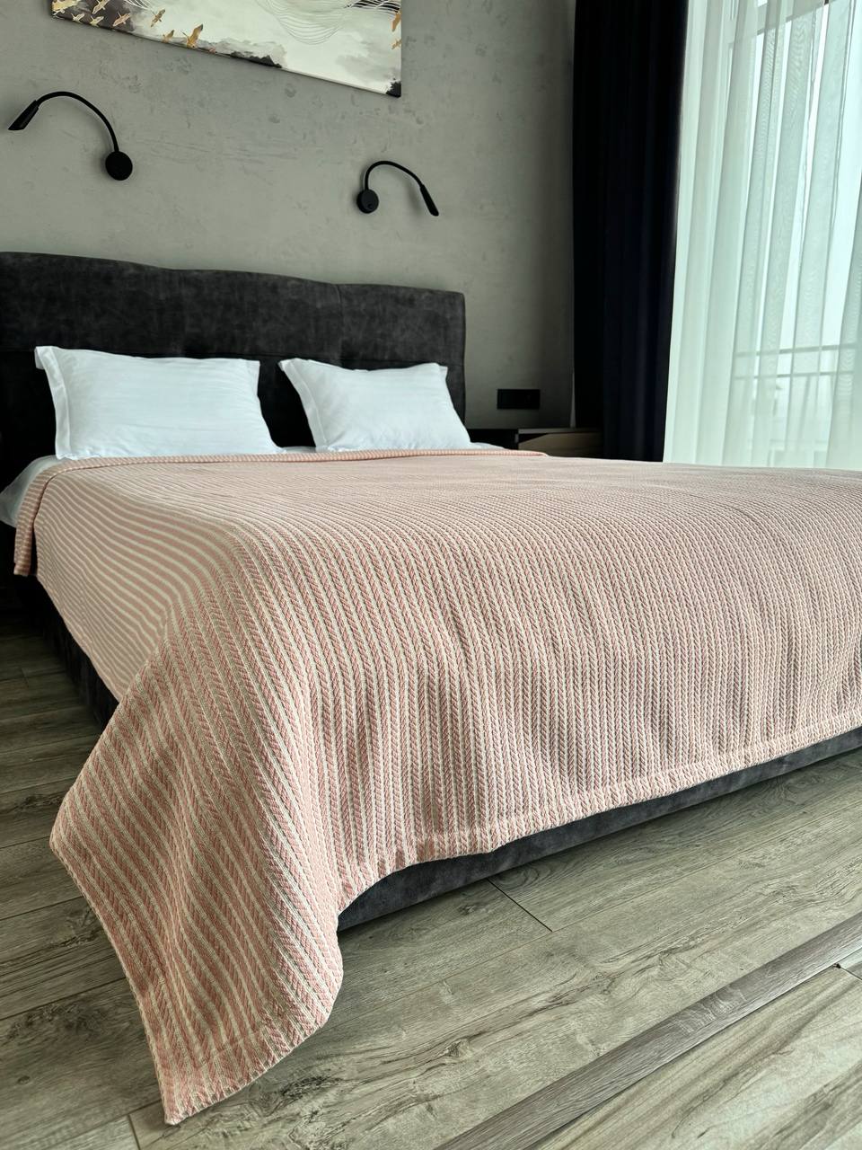 Plaid bedspread braid-combined, 100% cotton, pink color