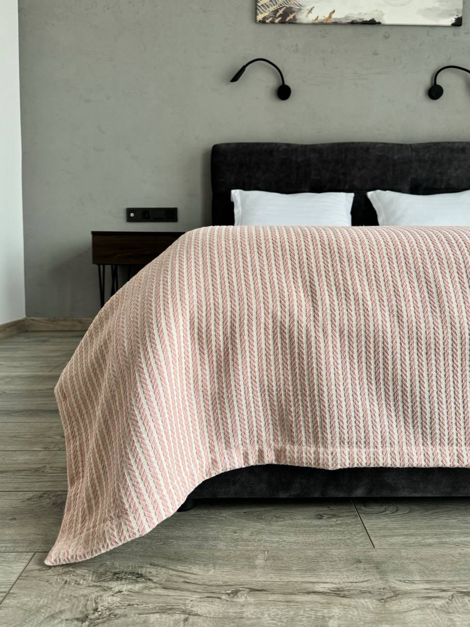 Plaid bedspread braid-combined, 100% cotton, pink color