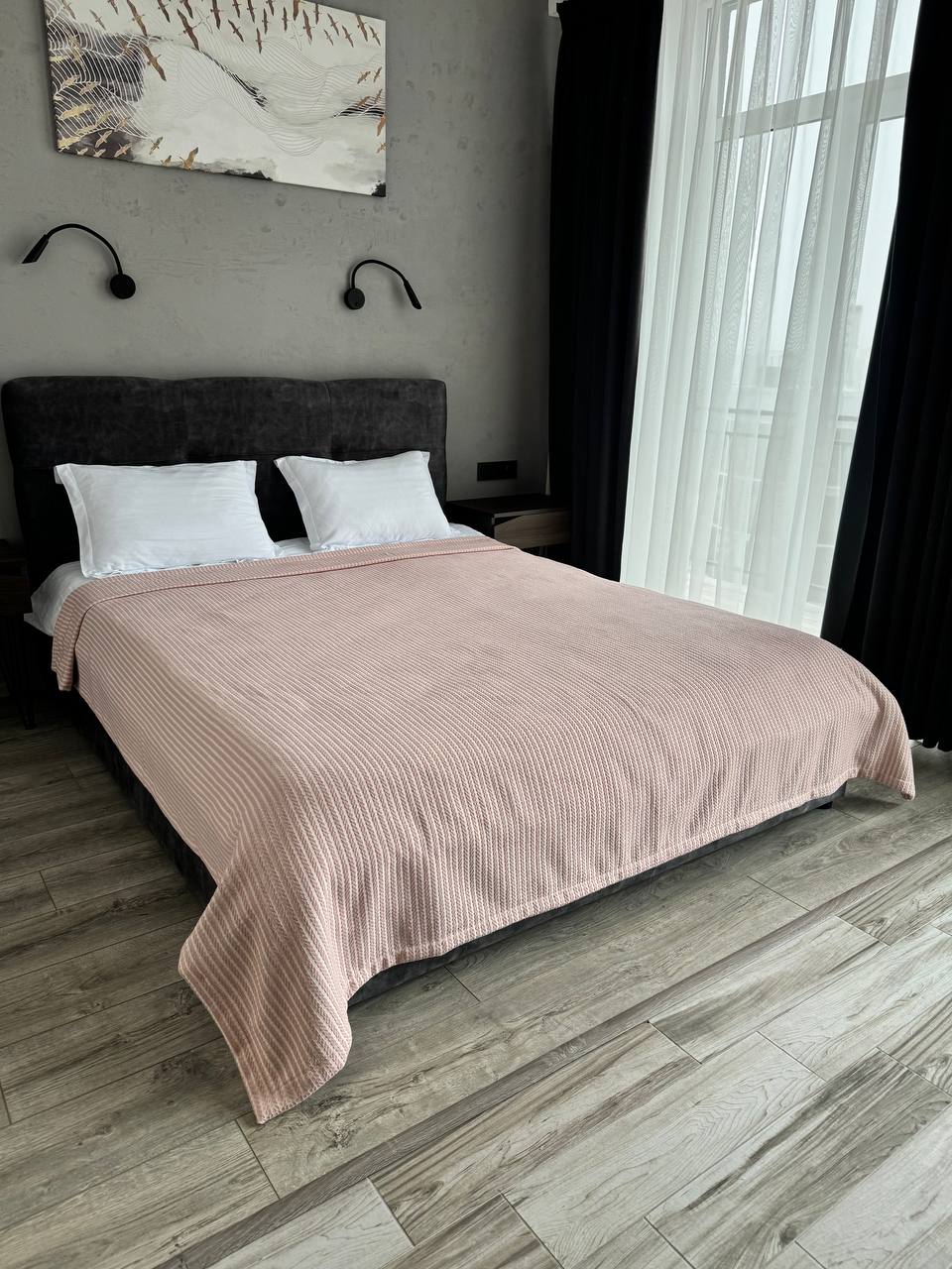 Plaid bedspread braid-combined, 100% cotton, pink color