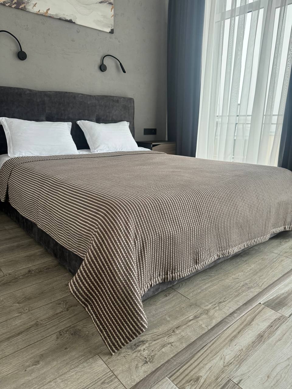 Plaid bedspread braid-combined, 100% cotton, brown color