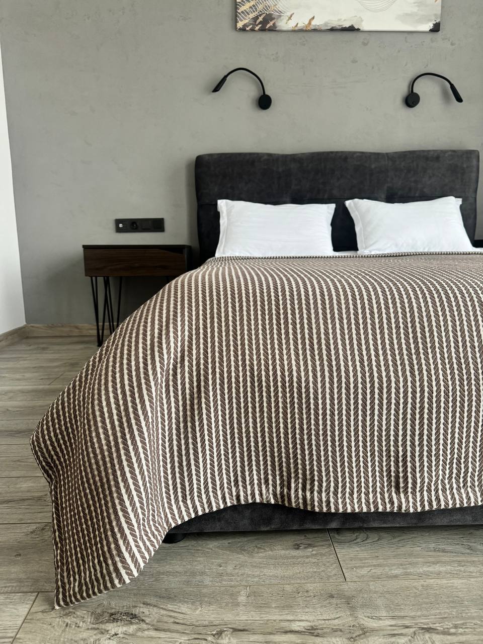 Plaid bedspread braid-combined, 100% cotton, brown color