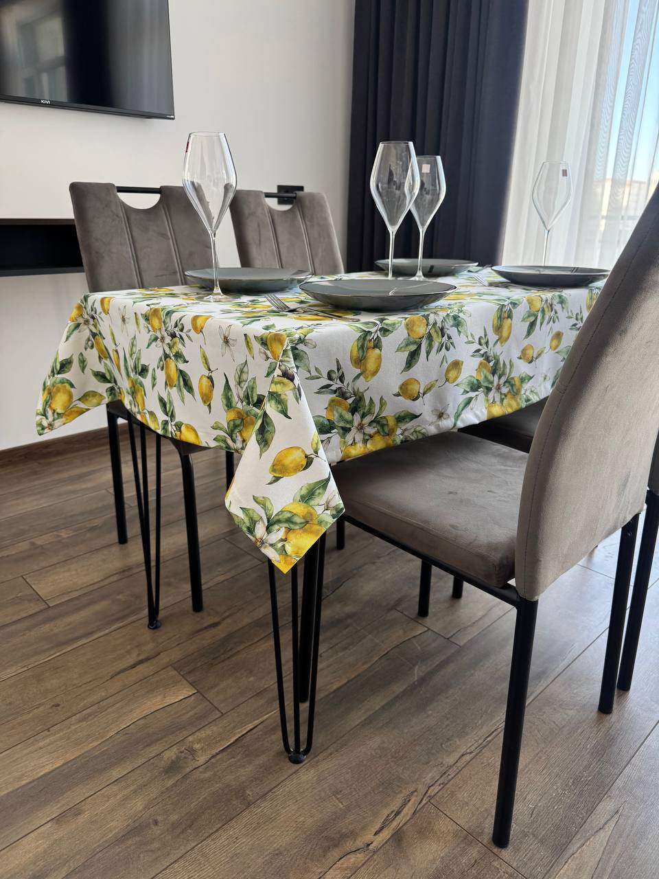 Linen waterproof tablecloth with Teflon, Geometry collection, luxury quality (custom or standard size)