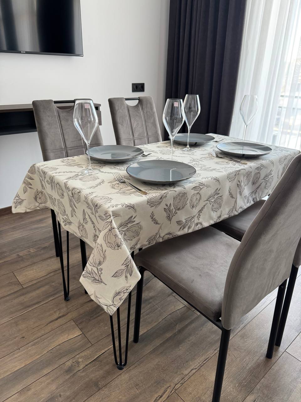 Linen waterproof tablecloth with Teflon, Geometry collection, luxury quality (custom or standard size)