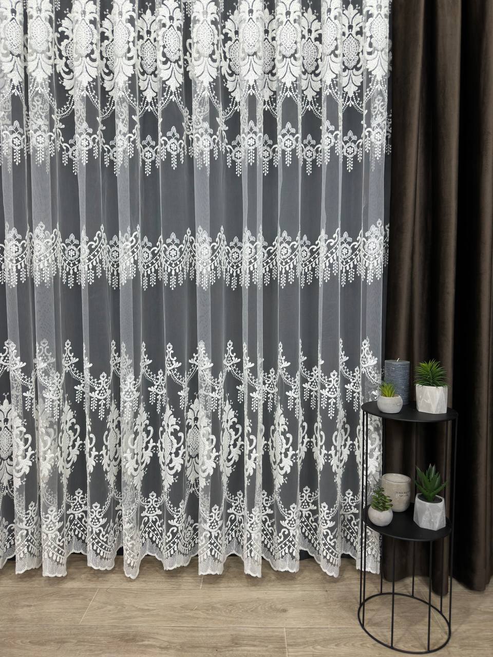 Sheer curtain with beautiful embroidery, milk color