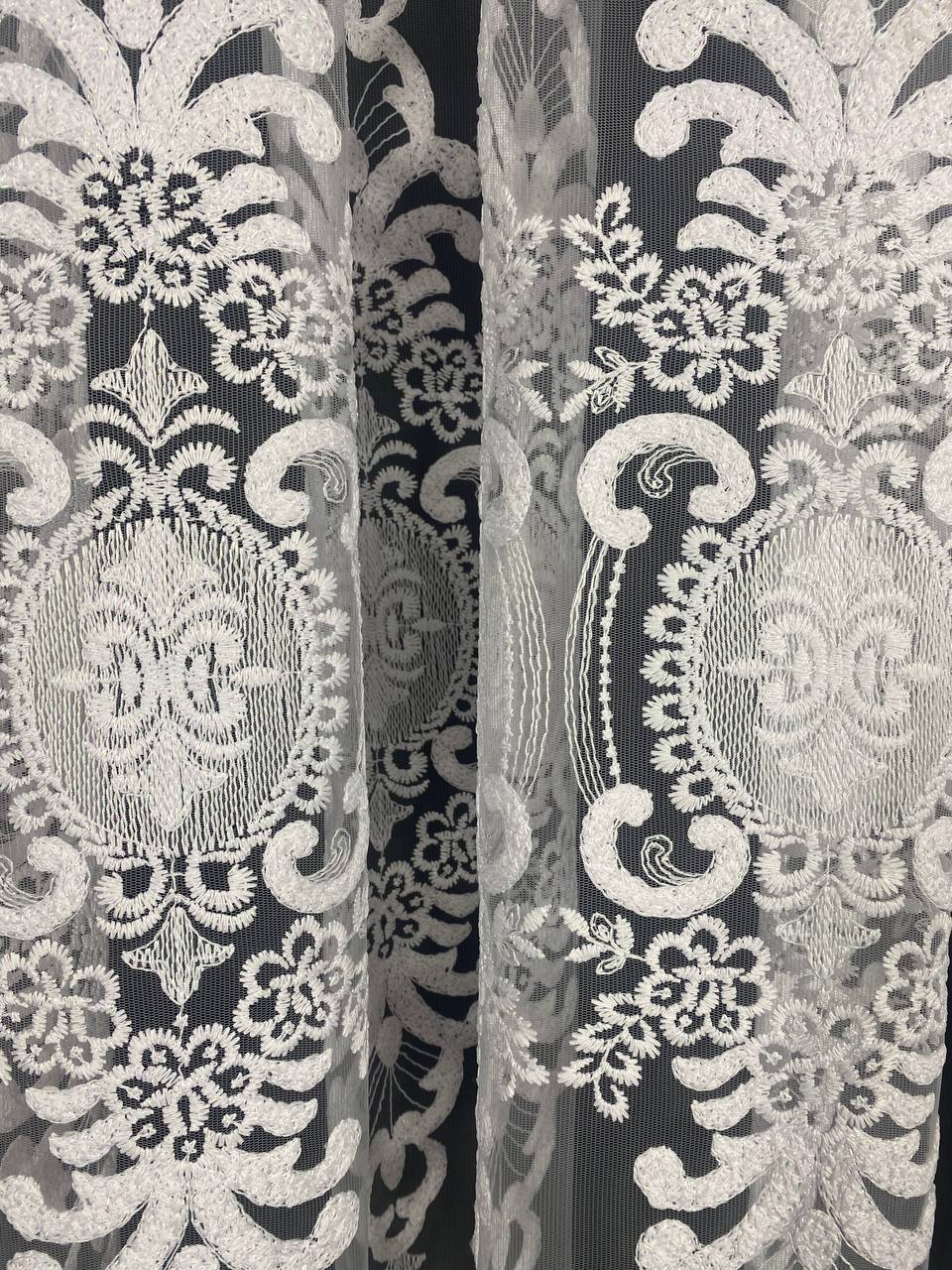 Sheer curtain with beautiful embroidery, white color