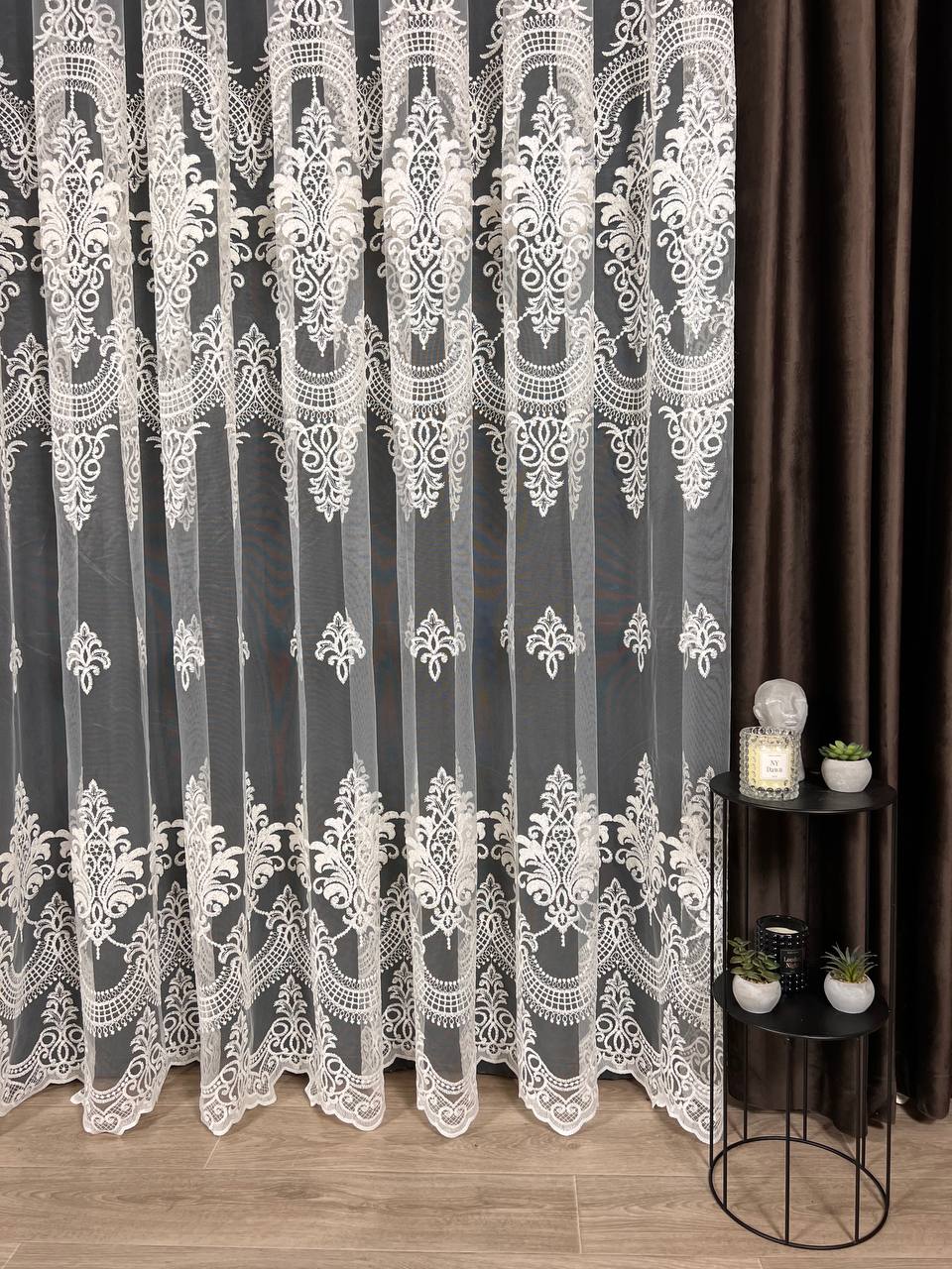 Sheer curtain with beautiful embroidery, milk color