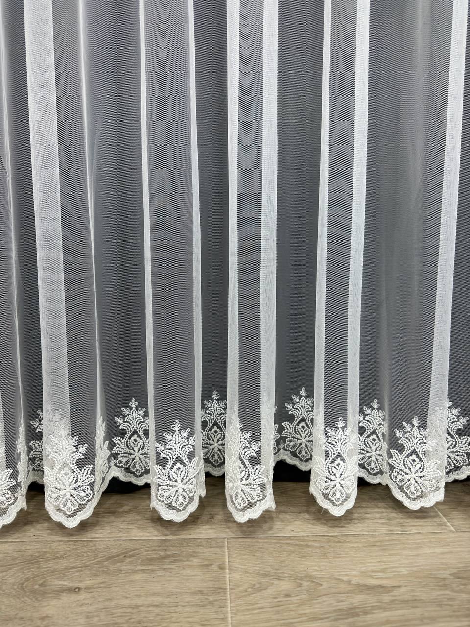 Sheer curtain with embroidered bottom, milk color