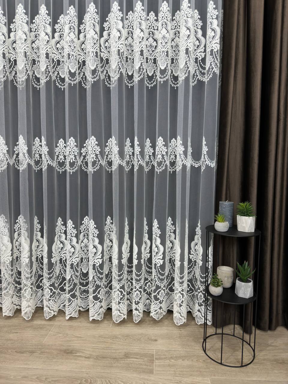 Premium quality sheer curtain with embroidery on the base, milk color