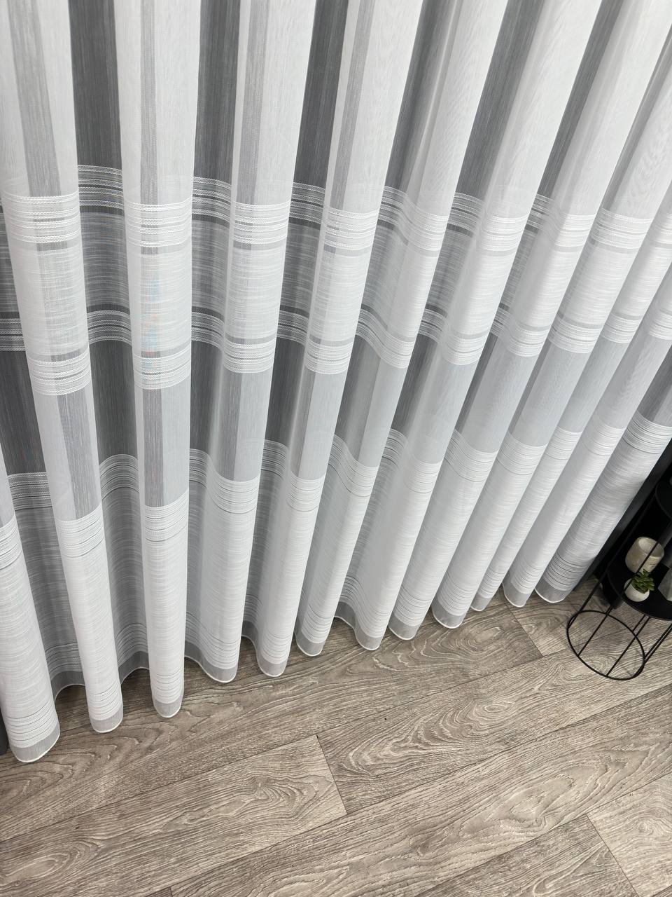 Bamboo-based sheer curtain with linen stripes, white color