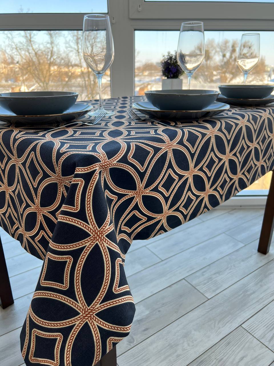 Linen waterproof tablecloth with Teflon, Geometry collection, luxury quality (custom or standard size)