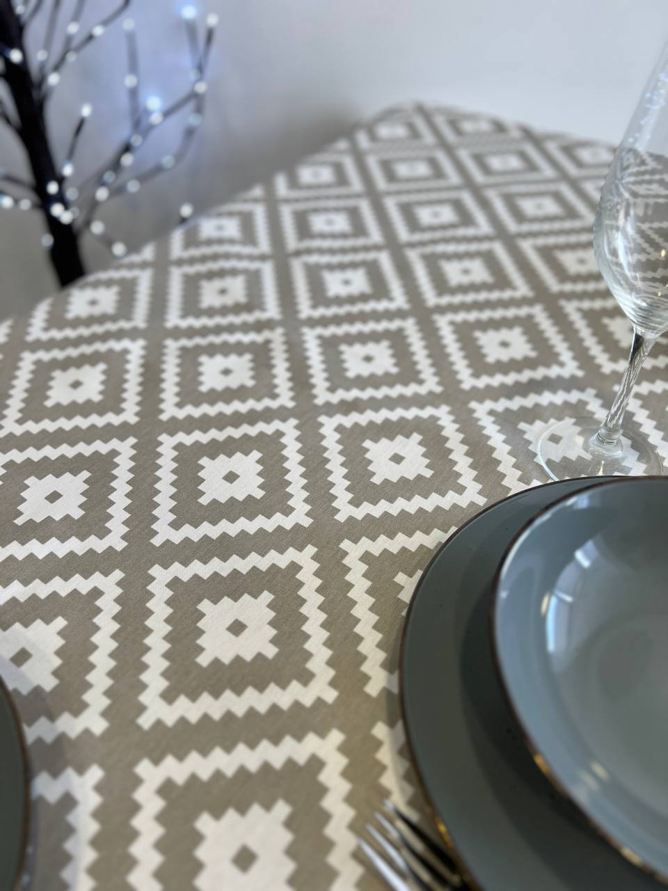 Linen waterproof tablecloth with Teflon, Geometry collection, luxury quality (custom or standard size)