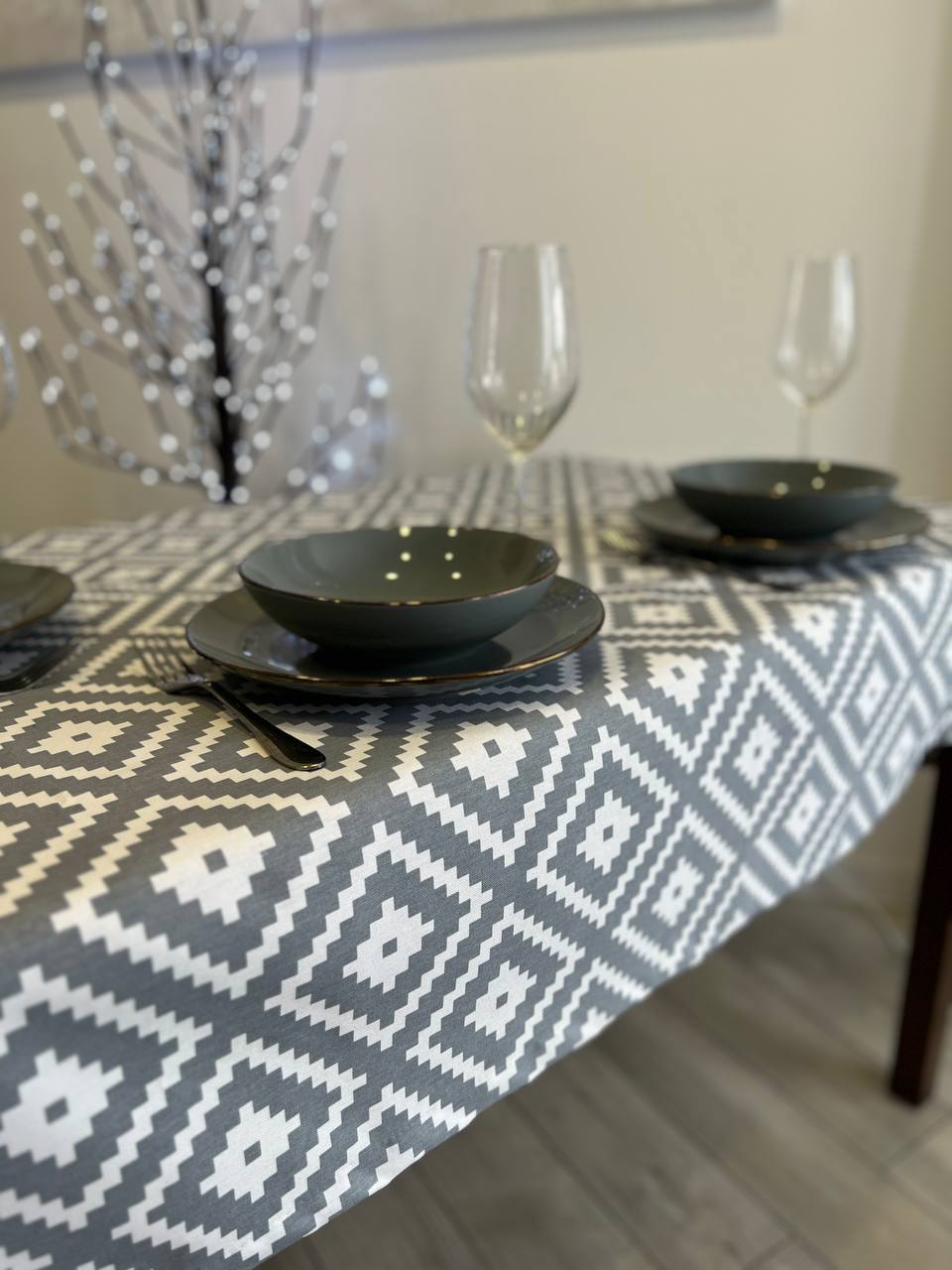 Linen waterproof tablecloth with Teflon, Geometry collection, luxury quality (custom or standard size)