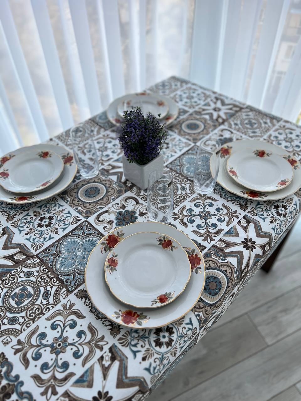 Linen waterproof tablecloth with Teflon, Geometry collection, luxury quality (custom or standard size)