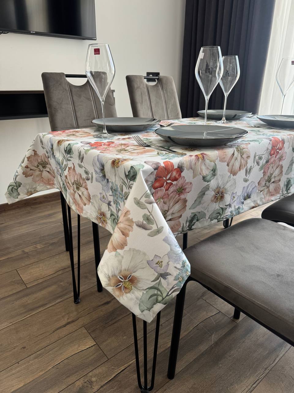 Linen waterproof tablecloth with Teflon, Geometry collection, luxury quality (custom or standard size)